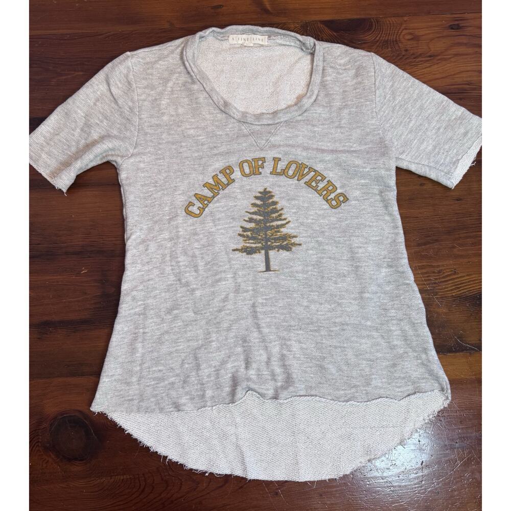 Camp Of Lovers Short Sleeve Sweatshirt Top A Fine Line Gray Cut Off Hem XS